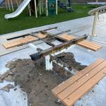 A table at the new Dockton Park Playground was incinerated sometime overnight between Saturday, Dec. 30 and the following Sunday, according to Vashon Island Fire and Rescue (VIFR). Whatever burned the table reached a temperature so hot that the top of the table appears as if it melted from its metal reinforcements (Photo courtesy VIFR).
