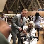 Alex Bruell (left) stands for a picture with Sadie Williams on her 100th birthday at the ILWU Local 10 Union Hall near San Franciscos Fishermans Wharf neighborhood (
Courtesy photo).