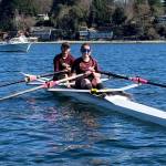 Ken Jackson photo
BBRC rowers Willa Lee and Brisa Ordonez-Ramirez in their double at the start for their first race of the day.
