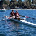 BBRC rowers Willa Lee and Brisa Ordonez-Ramirez in their double at the start for their first race of the day (Ken Jackson Photo).