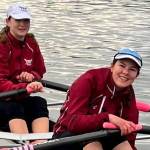 Tricia Thompson photo
Burton Beach Senior rowers Kez Rutschow (left) and Sasha Thompson (right) headed to the start line.