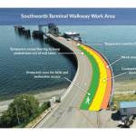 Two of the four lanes on the Southworth dock will close for three weeks beginning in mid-May. Crews will replace the wooden decking of the walkway running along the south side of the pier. (Washington State Ferries Photo).