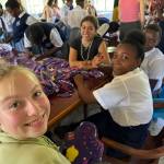 Courtesy photo
Julianna Steffens and Kenyan students cut fabric to create reusable menstrual pads.