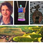 Works by (top, left to right) Pam Ingalls, Eric Heffelfinger, Laurie Brown, and (bottom) Donna Caulton will all be on view on the First Friday gallery cruise and the VIVA Spring Studio Art Tour (Courtesy Photo).