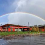 Vashon High School, sitting pretty under a double rainbow in 2021 (Courtesy Photo).