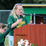 Alex Bruell photo
Sue Hall receives a hand of support during an emotional moment in her speech remembering and celebrating her dad.