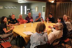 Clockwise, starting from the left: State Rep. Emily Alvarado, Vashon Island Fire & Rescue Chief Matt Vinci, Vashon Healthcare District (VHCD) Secretary Wendy Noble, VHCD Superintendent Tim Johnson, Vashon Island School District Superintendent Slade McSheehy, State Sen. Joe Nguyen, WSF Director of Planning John Vezina, WSF Deputy Director of Planning Hadley Rodero, Islanders for Ferry Action (IFA) Director Amy Drayer, IFA leader and Vashon Ferry Advisory Committee member Wendy Aman and Vashon-Maury Island Community Council board member Jessica Anakar sat down June 12 for a discussion about the island’s ferry needs (Alex Bruell).