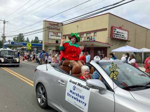 Elizabeth Shepherd Photo
Strawberry Festivals 2022 Grand Parade featured Paul Rowley, embodying the character of Mukai Marshall Strawberry. Find out more about the 2024 Festival at thisisvashon.com/strawberryfestival.