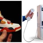 Mike Leavitts Trash Talking exhibits includes such works as a tiny Air Jordan sneaker constructed from cigarette packaging manufactured in North Carolina, and a old-school pay phone made from the packaging of Apple products. (Courtesy photos.)