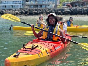 Interns at the Vashon Nature Center in early July took to kayaks to survey a kelp bed on the islands north end. (Courtesy photo.)
