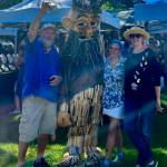 A group of Vashons former unofficial mayors met up at the Village Green with a candidate for this years contest. From left to right: Bernie OMalley (who served with Hilary Emmer as the mayoral duo of Bernie and Hilary, representing Vashon Senior Center, in 2015-16; Edgar the Forest King, current candidate on behalf of Oscar the Bird King; Colleen Carette (a.k.a. Tinkerbell) who represented the Interfaith Council to Prevent Homelessness as mayor in 2017-18; and Lynann Politte (a.k.a Eirene the Goddess of Peace) who represented the DOVE Project as mayor in 2019. (Courtesy photo.)