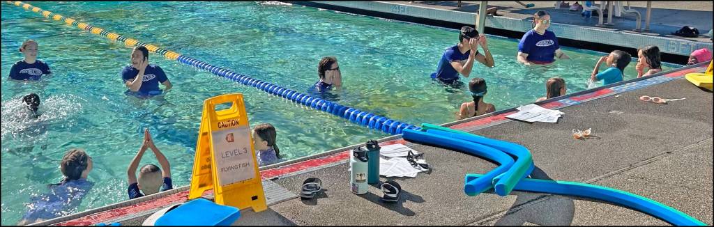 These kids are getting lessons from Vashon Park District instructors at Vashon Community Pool. Swimming lessons are available on-island at multiple locations for people of all ages. (Courtesy photo.)