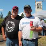 Richard Rollins (left) who completely rebuilt his 1930 Model A Roadster from parts, drove from Rochester, Washington, to the car show  and was warmly welcomed by his old friend, Paul Engels.