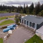 An aerial view of the Vashon Recycling and Transfer Station, with solar array in background. (Photo courtesy King County)