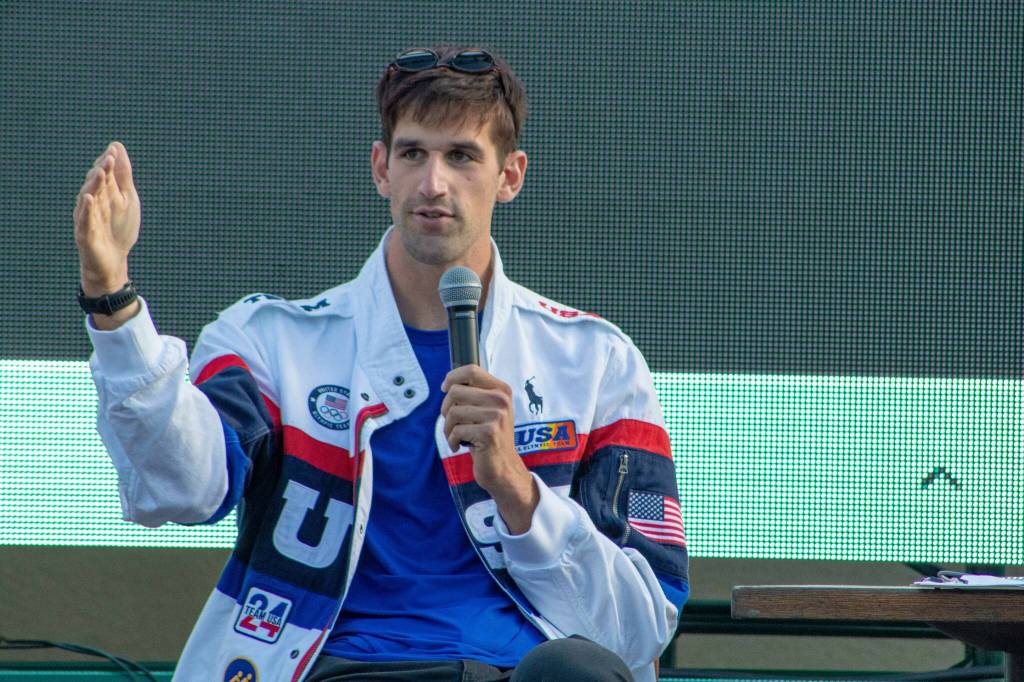 Jacob Plihal shares his thoughts during his final race at the Paris Olympics. (Alex Bruell photo)