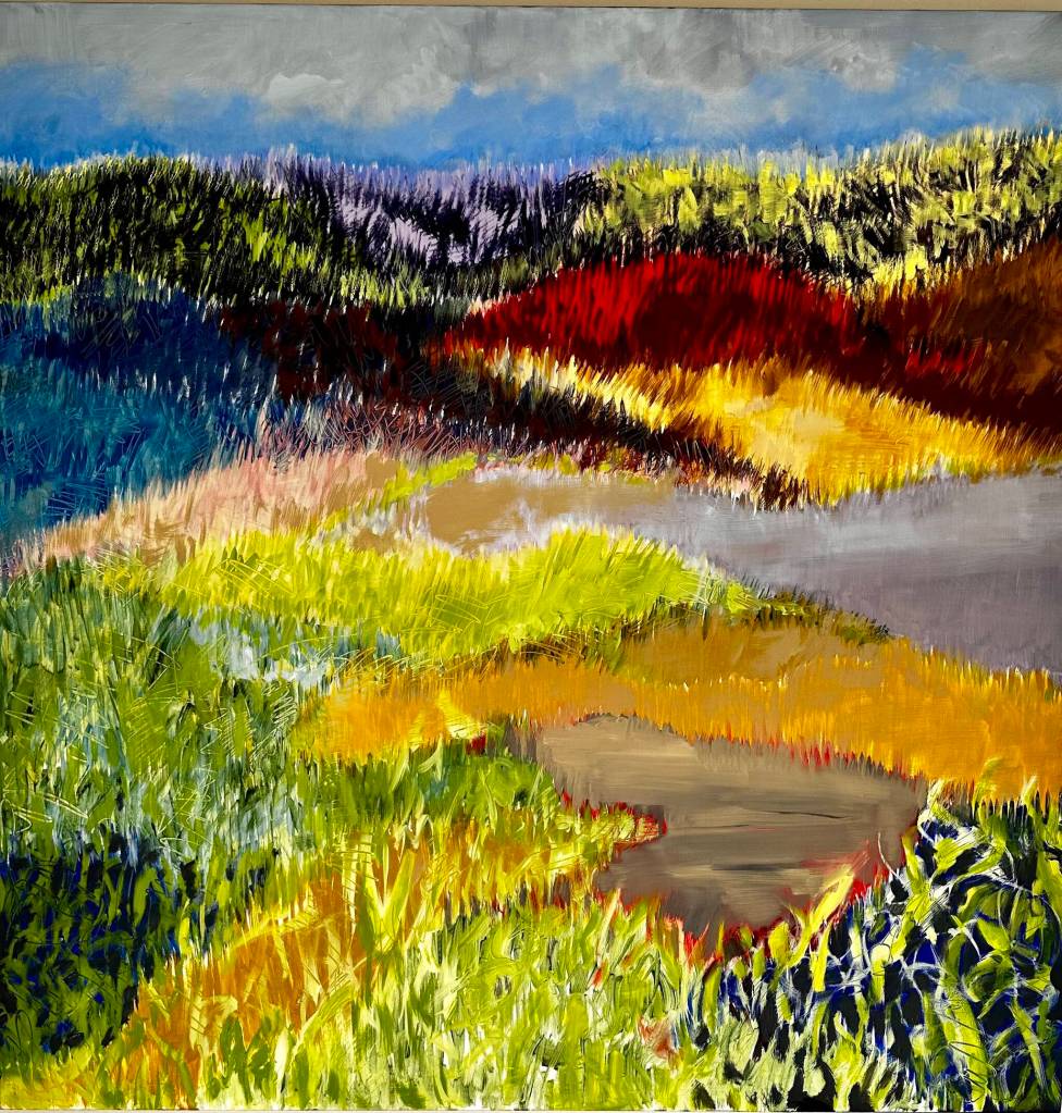 Margaret Skoves finely executed Summer Meadows (oil on canvas) can be seen at Caffe Vino Olio. (Courtesy photo)