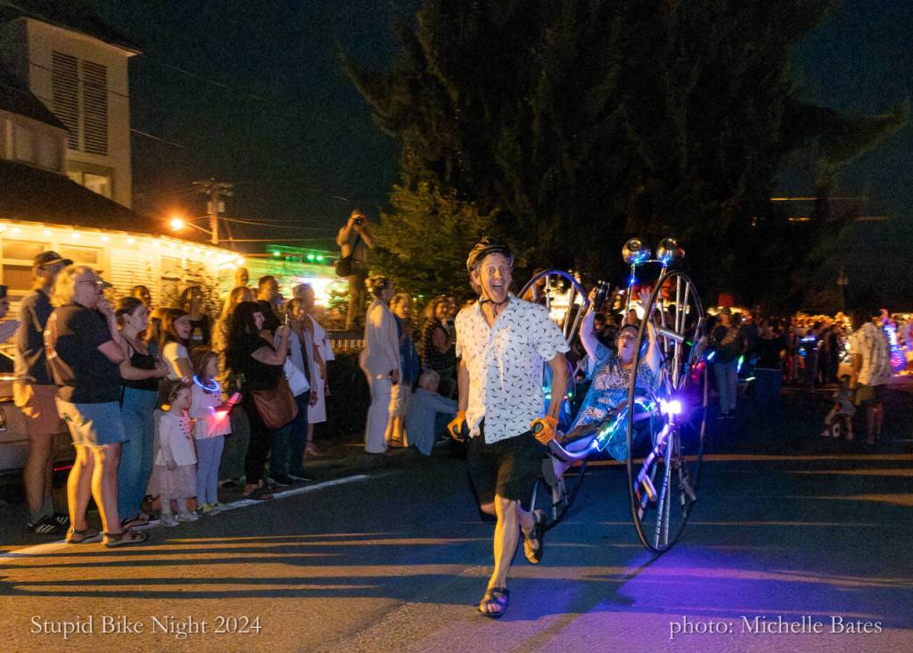 A bike called Suono di Lumaca, meaning the sound of a snail, by Ela Lamblin, was made from crutches and pulled by Stefan Freelan. The wheels made music as they spun. (Michelle Bates photo)