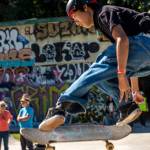 Skateboarders defied gravity as onlookers admired their moves on Saturday. (Mike Dillmann photo)