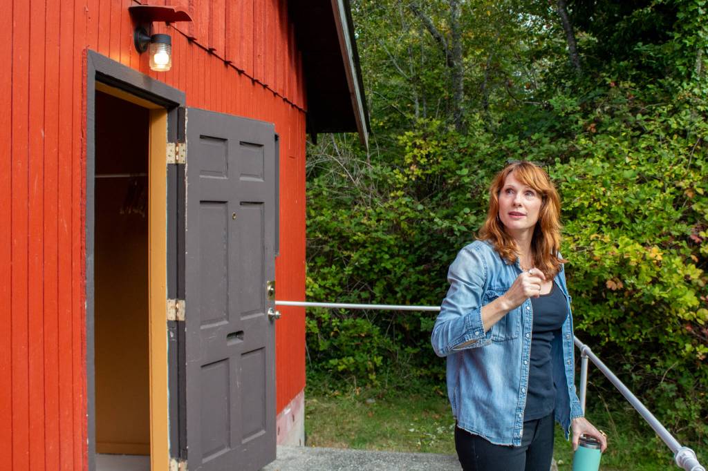 Jennifer Potter hopes to create a space for residents to sit back and enjoy their coffee in the mornings at a future grocery store located in the Grange hall. (Alex Bruell photo)
