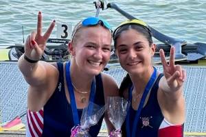 Kate Ginnis photo
Kate Kelly and teammate Zoe Tekeian celebrate after capturing silver in the Women’s eight at the 2024 U23 World Championships. Kate was in the 7th seat and Zoe was the coxswain.