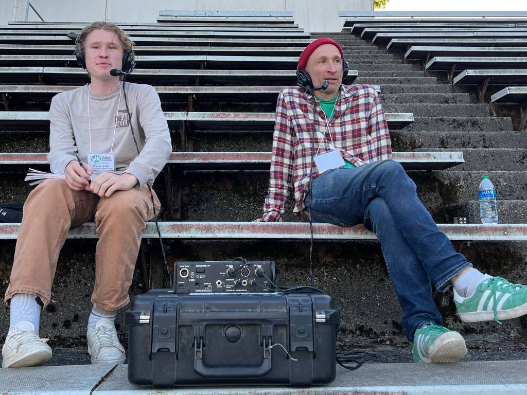 Robin Pfohman photo
Oscar Lopez (left) and Jamie Lopez call soccer games for Vashon High School.