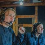 Oscar Lopez (left) and his dad Jamie Lopez announce the Oct. 3 match between the Vashon Pirates and the Seattle Christian Warriors at Vashon High School. (Alex Bruell photo)