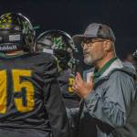 VHS Football Coach Brain Banducci speaks to the team. (Alex Bruell photo)