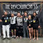 The Vashon Island Grappling Clubs Adult Team, from left to right: Nick Arnold, Kidd Williams, Eric Rogneby, Sean Lang, Claudia Gross Shader, and Bobby Dodd. (Courtesy photo)