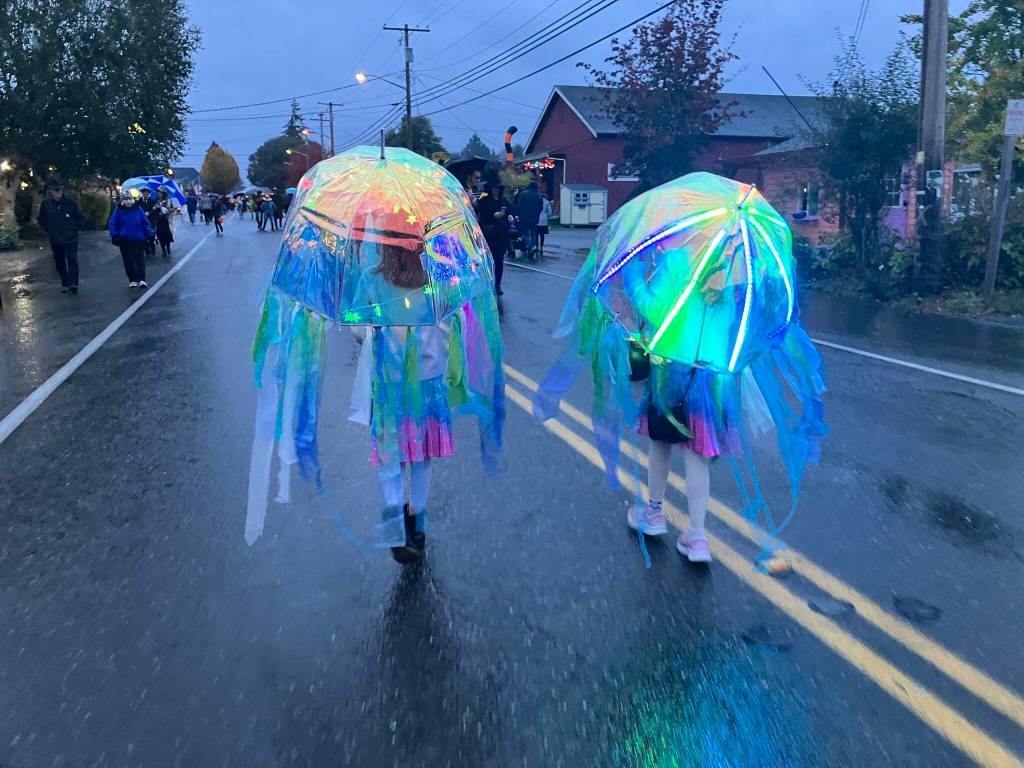 Two jellyfish came prepared for a rainy Halloween. (Elizabeth Shepherd photo)