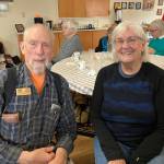 Local veteran and Senior Center board member Bill Swartz and Ann Stewart Linsley, who has helped oversee the restoration of the Centers World War II Memorial Garden, were all smiles on Friday. (Elizabeth Shepherd photo)