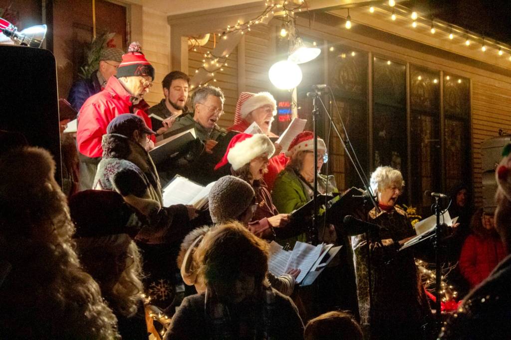 The Vashon Island Chorale performs on the steps of the Presbyterian church. (Alex Bruell photo)
