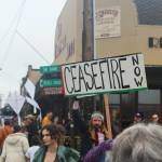 Around one hundred demonstrators took to the town core in January on Vashon Island to call for a ceasefire in Gaza. (Alex Bruell photo)