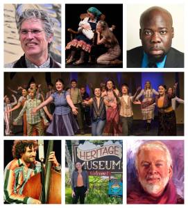 (Top row, left to right) Steffon Moody (Wade Yip Photo), The Story of Edgar Sawtelle (Michelle Bates Photo); and Vashon Opera star Errin Brooks. (Middle row) Cast members of As You Like It (Jeff Dunnicliff Photo). (Bottom row) Sam Grisham, Gretta Stimson, and Randy, a Pam Ingalls portrait.