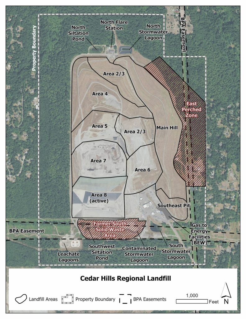 The most current map of the Cedar Hills Regional Landfill in Maple Valley. It is expected to be completely filled by 2040. Image courtesy of Washington State Department of Ecology.