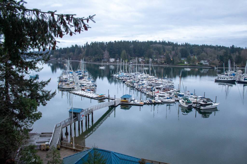Boats are moored at the Quartermaster Yacht Club, which is nestled inside a small cove protected to the east by the Burton peninsula. (Alex Bruell photo)