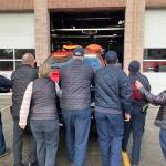 After a luncheon to honor departing Fire Chief Matt Vinci, a push-in ceremony took place for a rescue and support rig at Fire Station 55. (Elizabeth Shepherd photo)