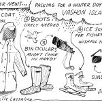 Michelle Lassaline, "Packing for a winter day on Vashon Island" (Alternate high contrast version)