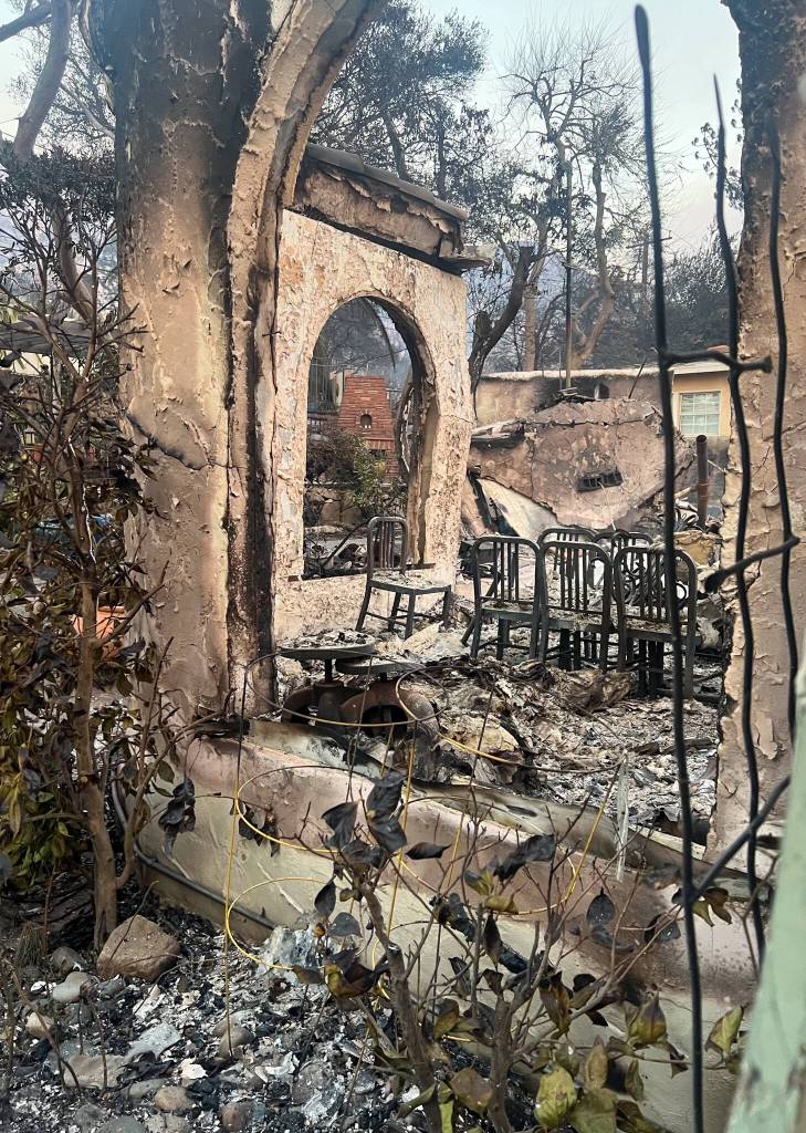 After a few days on Vashon, Vicky Seewaldt returned to her Altadena home to survey the fires destructionthis used to be their living room. (Courtesy photo)