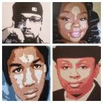 Portraits of (left to right, top row) Lamontez Jones, Breonna Taylor (bottom row) Treyvon Martin and India Kager. These and other portraits by West McLean will be on view at Puget Sound Cooperative Credit Union. (Courtesy photos)