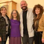 (Left to right) Jenna Riggs, Suzanne Greenberg, Leo Medina and Merna Ann Hecht, at Vashon Havurahs Refugee Shabbat. (Elizabeth Shepherd photo)