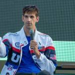 Jacob Plihal shares his thoughts during his final race at the Paris Olympics during an event last fall. (Alex Bruell photo)