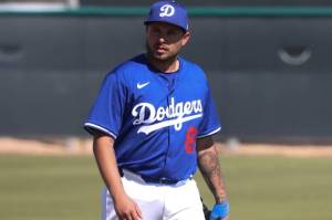 Vashons own Ezra Lacina is a bullpen catcher and coach at spring training with the Los Angeles Dodgers in Glendale, Arizona. (Tomo San, Los Angeles Dodgers photo)