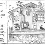 The cost of housing on Vashon, and the island's rural nature, often means that renters on a budget find themselves in surprising living arrangements — from yurts to RVs to houses with lots of roommates. All it takes is a scroll through island Facebook groups to find those landlords and renters seeking arrangements. Cartoon by Michelle Lassaline.