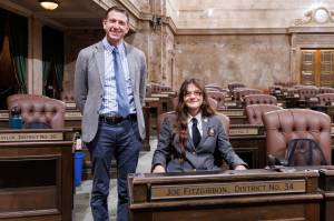 Washington State Legislative Support Services photo
Page Beni Mullen with Rep. Joe Fitzgibbon on March 18 2025.