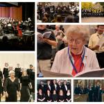 (Center right) Kay White, for whom the Kay White Choral Fest is named, and choirs in this years fest: (bottom row, left to right) Mirinesse Womens Choir, Choral Arts Northwest, Bryd Ensemble (top row) Vashon Island Chorale, Opus-7 Vocal Ensemble, and the Choir of the West. (Courtesy photos)