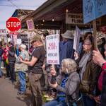 Kent Phelan photo
Demonstrators took to the side walks around Vashon Highway at the towns four-way stop to protest the Trump administration.