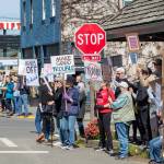 Alex Bruell photo
Around 150 people waved signs, chanted and demonstrated at Vashons four-way stop the afternoon of Saturday, March 5.