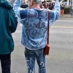 Island artist Matt Beurskens outfit criticized Donald Trump and Elon Musk at the April 19 protest. (Alex Bruell photo)