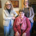 Past editors of the Vashon Beachcomber are photographed at The Beachcomber office. From the left: Liz Shepherd, Susan Reimer, Leslie Brown. (Terry Donnelly photo)