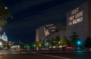 The Vashon-based Backbone Campaign projected messages in Washington, D.C. for May Day protests on May 1. (Courtesy photo)